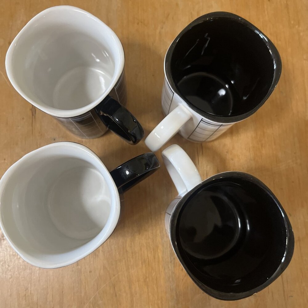 Vintage Takahashi Japan San Francisco Black & White Plaid Mugs Set Of 4 - Picture 6 of 8